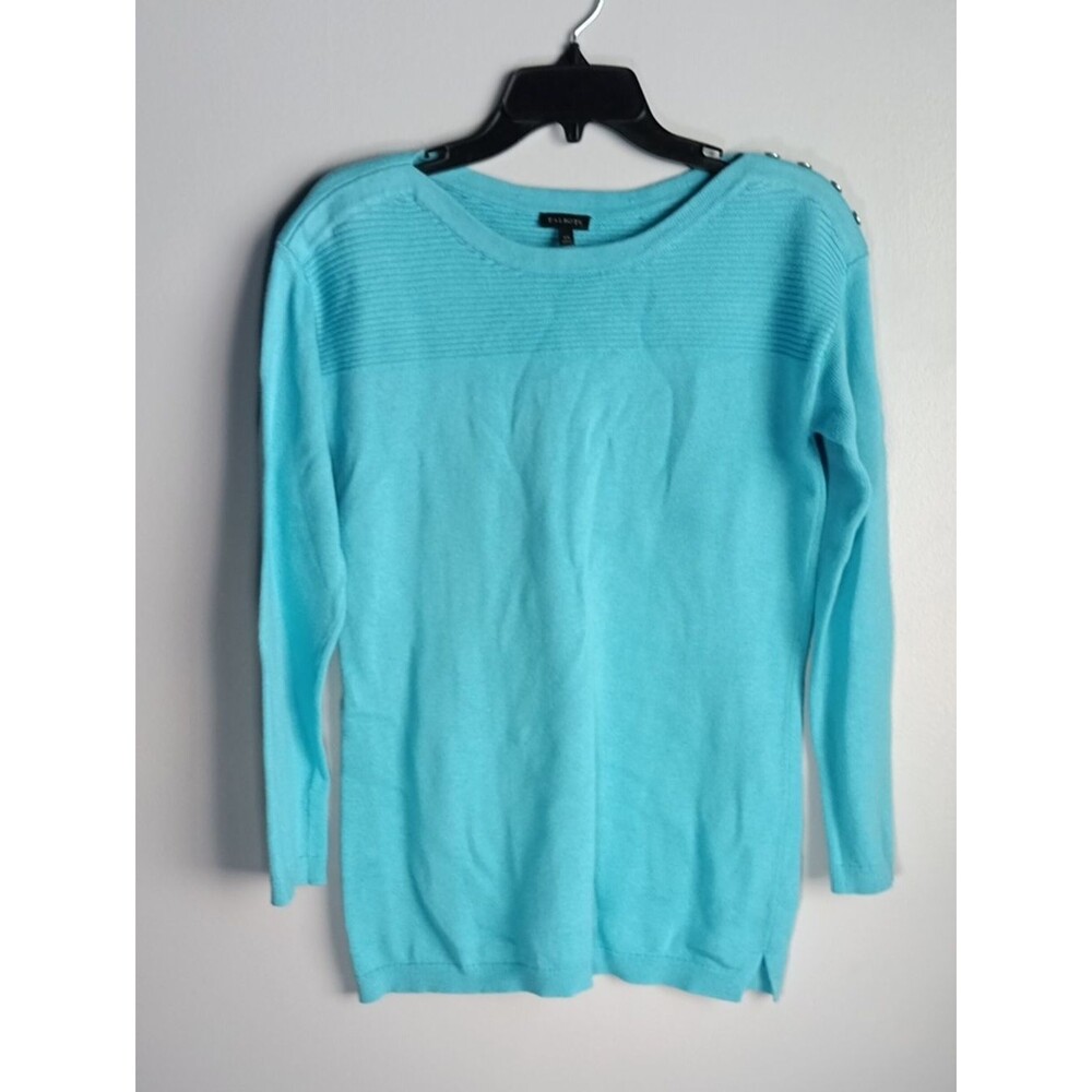Talbots Bright Aqua Crewneck Sweater with Shoulder Buttons
